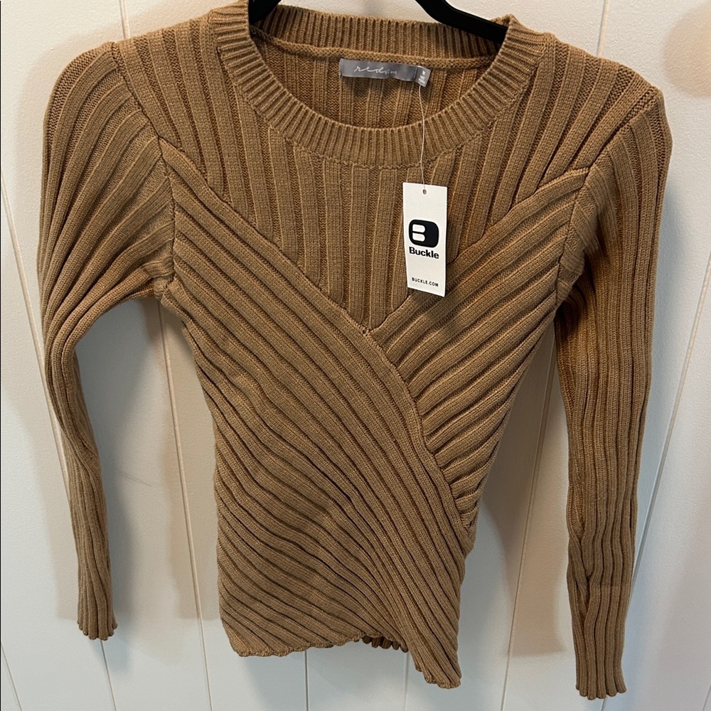 Buckle Women's V-Neck Ribbed Sweater - Brown